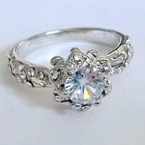 925 Silver White Sapphire Flower Set Ring